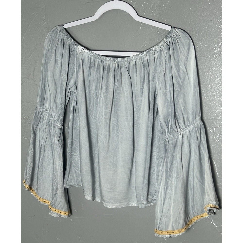 Women's Wayan Size M Cropped Blue Flowy Sleeves Blouse Embroidery Country Boho